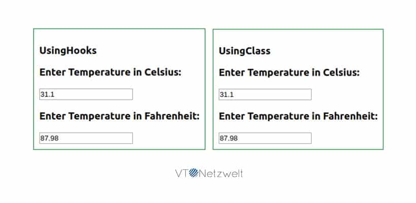 Simple temperature app using React Class and React Hooks