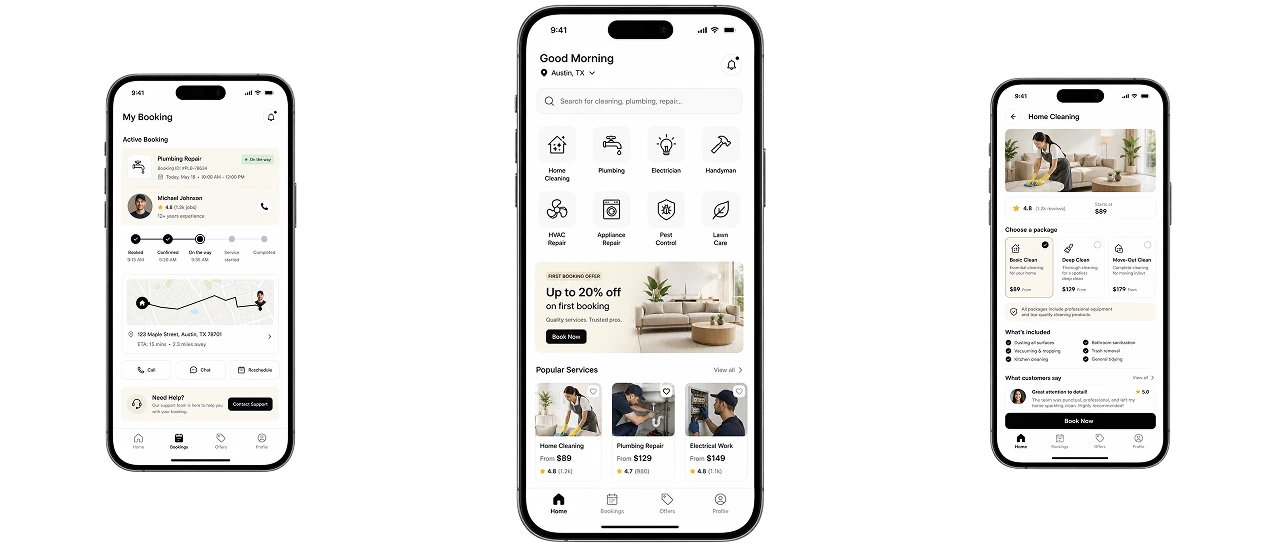 Production app screens
